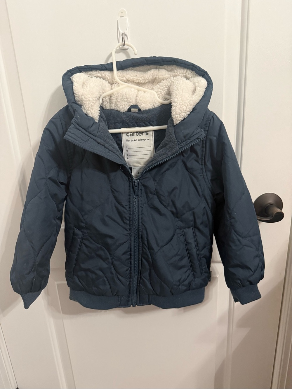 Carter's Navy Quilted Hooded Puffer with Sherpa Lining